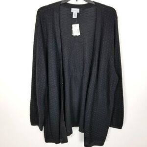 Catherines Women Plus Open Front Cardigan Sweater Size 3X Black Metallic Event